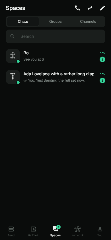 Mentos Spaces, captured from the Flutter app in dark mode