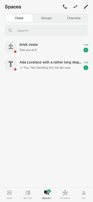 Mentos Spaces, captured from the Flutter app in light mode
